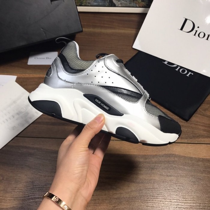 D*or b22 sneaker in white technical knit and white with silver