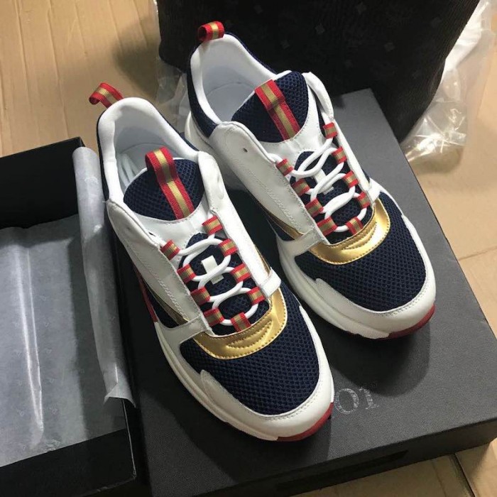 D*or b22 trainer in blue technical knit and white calfskin