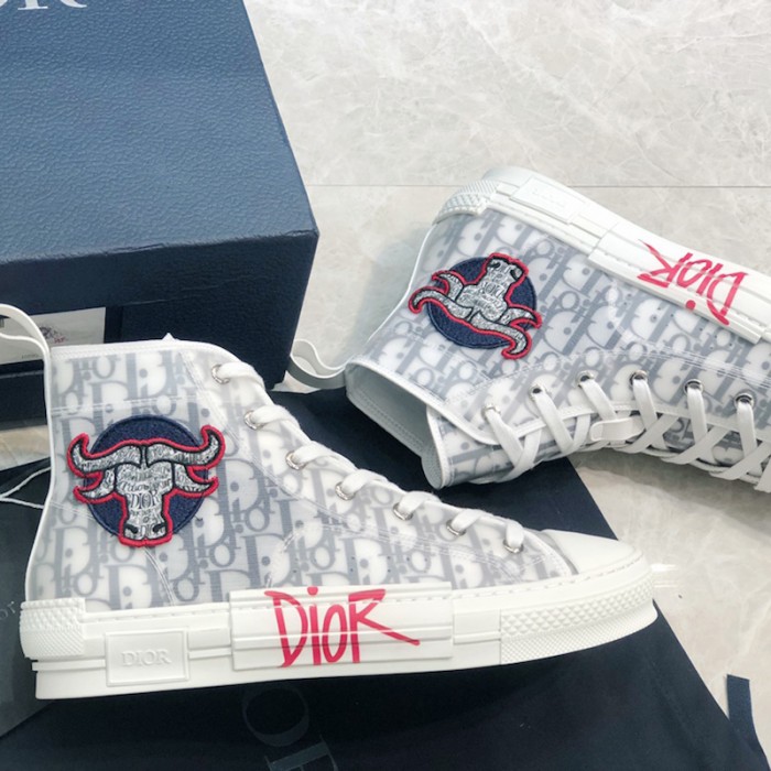 D*or b23 high top logo oblique bull sneaker