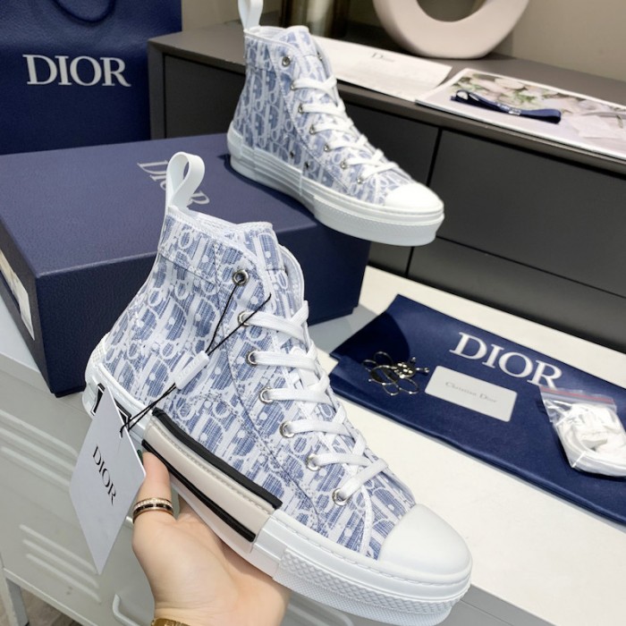 D*or b23 high top sneaker blue D*or oblique kasuri jacquard