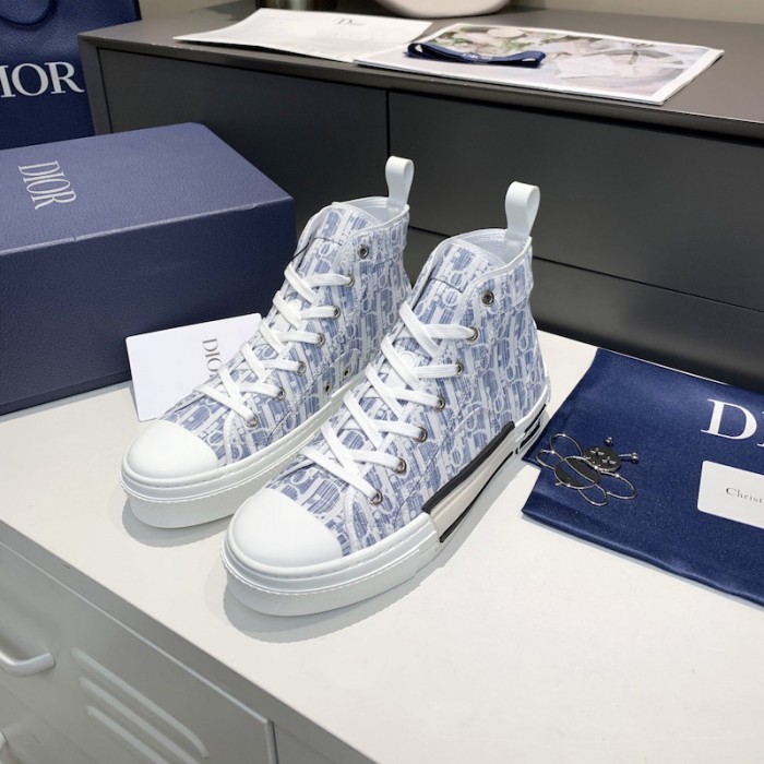 D*or b23 high top sneaker blue D*or oblique kasuri jacquard