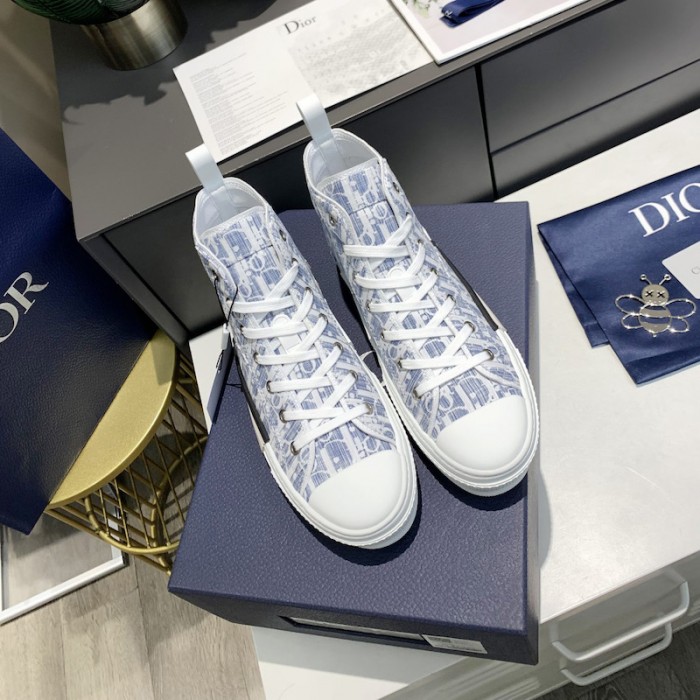 D*or b23 high top sneaker blue D*or oblique kasuri jacquard