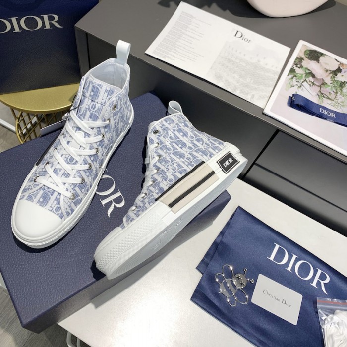 D*or b23 high top sneaker blue D*or oblique kasuri jacquard