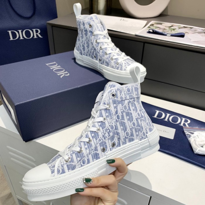 D*or b23 high top sneaker blue D*or oblique kasuri jacquard