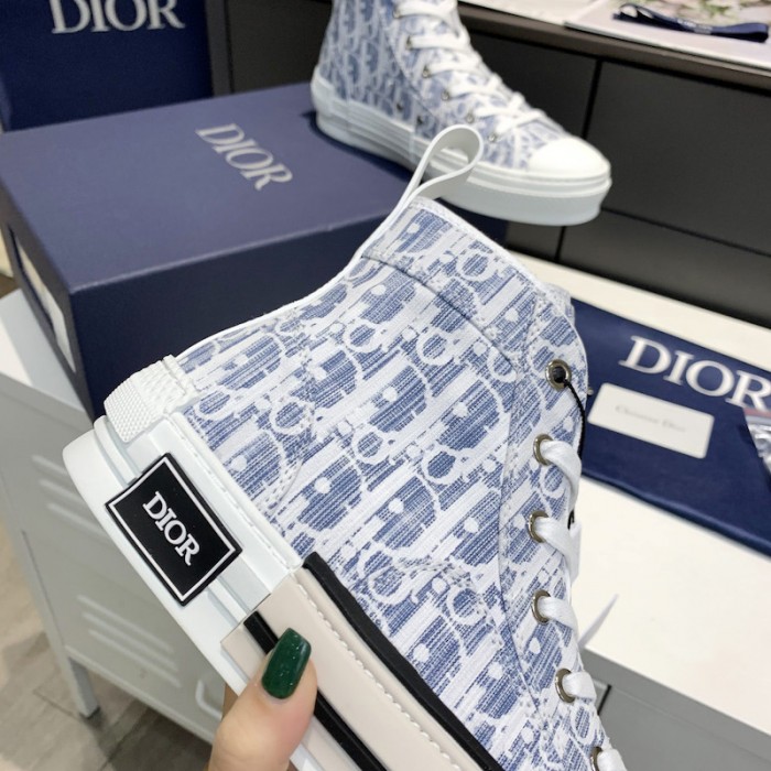 D*or b23 high top sneaker blue D*or oblique kasuri jacquard