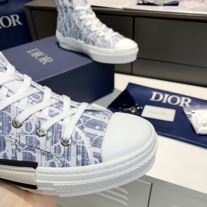 D*or b23 high top sneaker blue D*or oblique kasuri jacquard