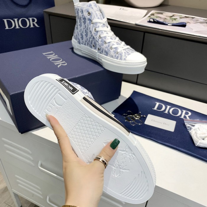 D*or b23 high top sneaker blue D*or oblique kasuri jacquard