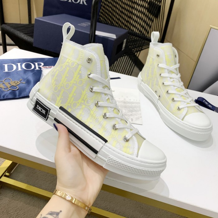 D*or b23 high top sneaker white and yellow D*or oblique canvas
