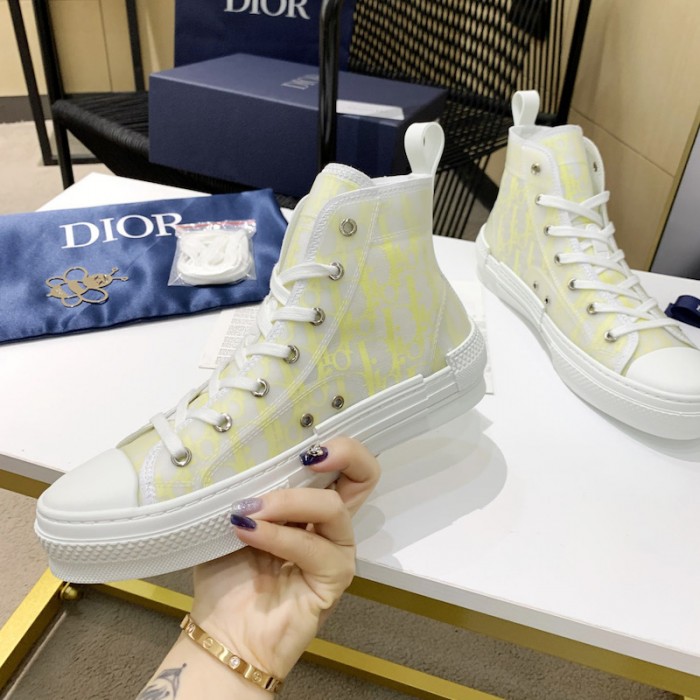 D*or b23 high top sneaker white and yellow D*or oblique canvas