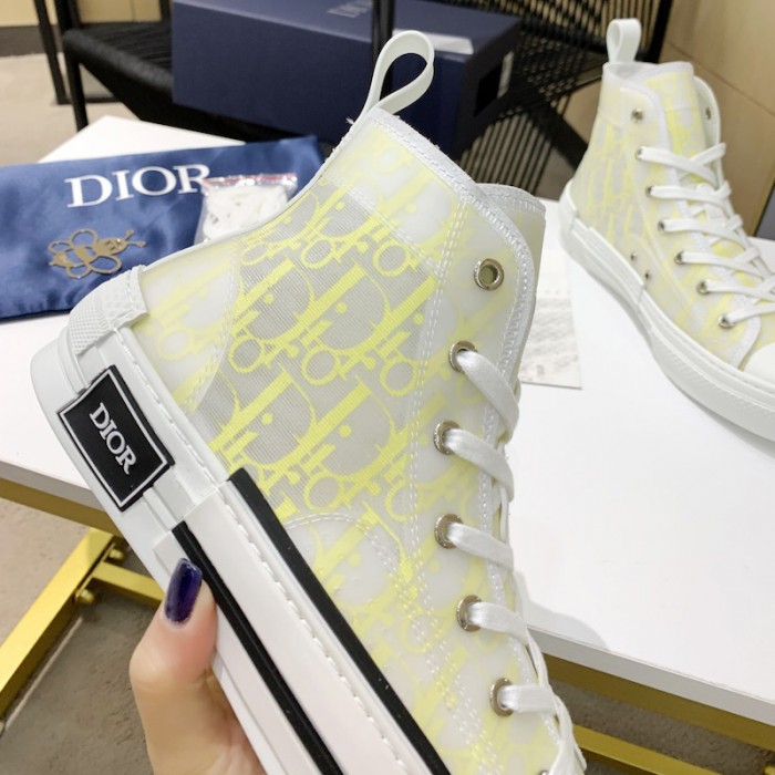 D*or b23 high top sneaker white and yellow D*or oblique canvas