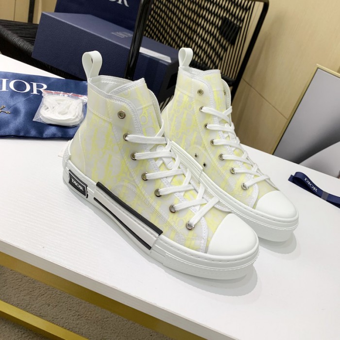 D*or b23 high top sneaker white and yellow D*or oblique canvas