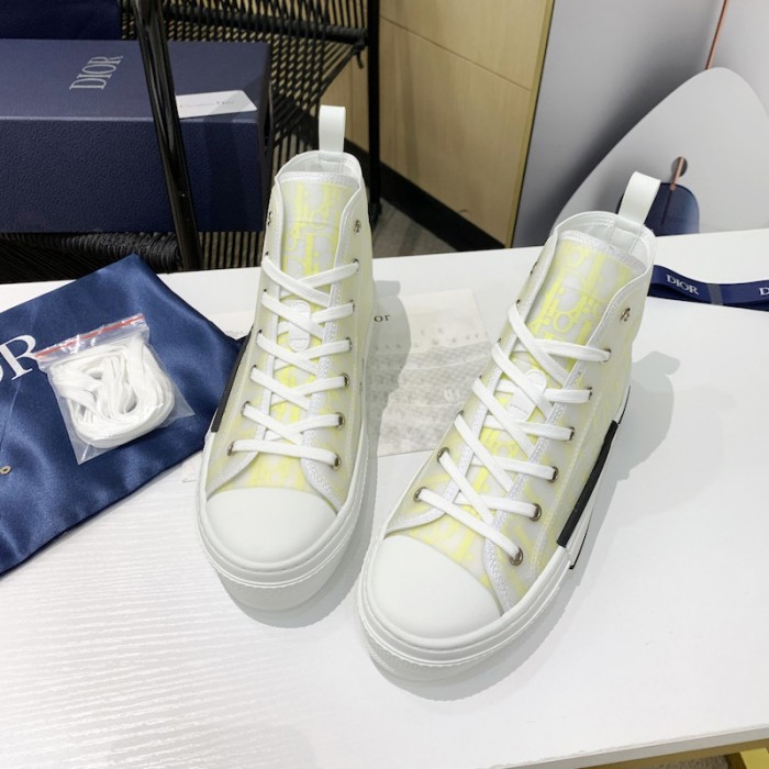 D*or b23 high top sneaker white and yellow D*or oblique canvas