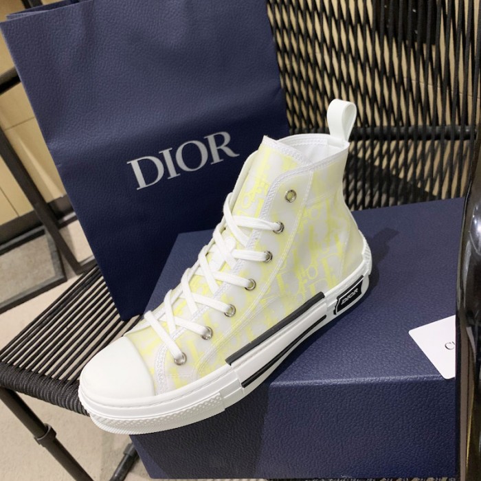 D*or b23 high top sneaker white and yellow D*or oblique canvas