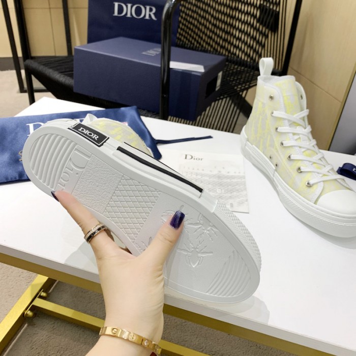 D*or b23 high top sneaker white and yellow D*or oblique canvas