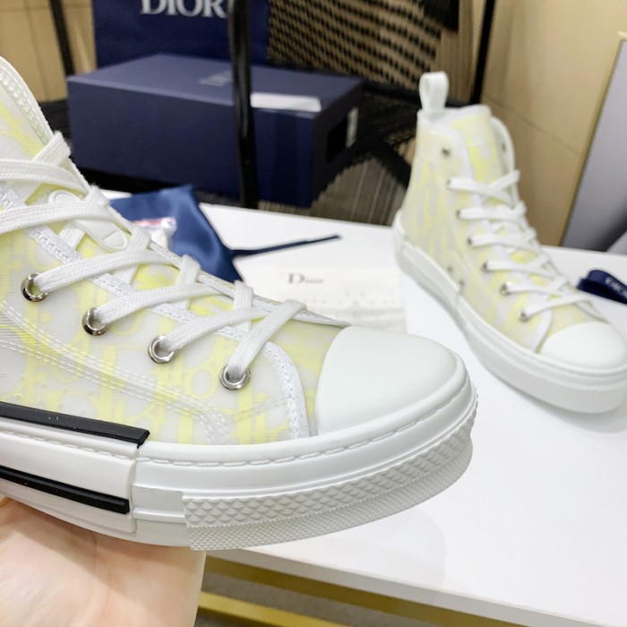 D*or b23 high top sneaker white and yellow D*or oblique canvas