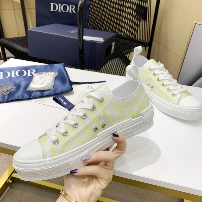 D*or b23 low top sneaker white and yellow D*or oblique canvas