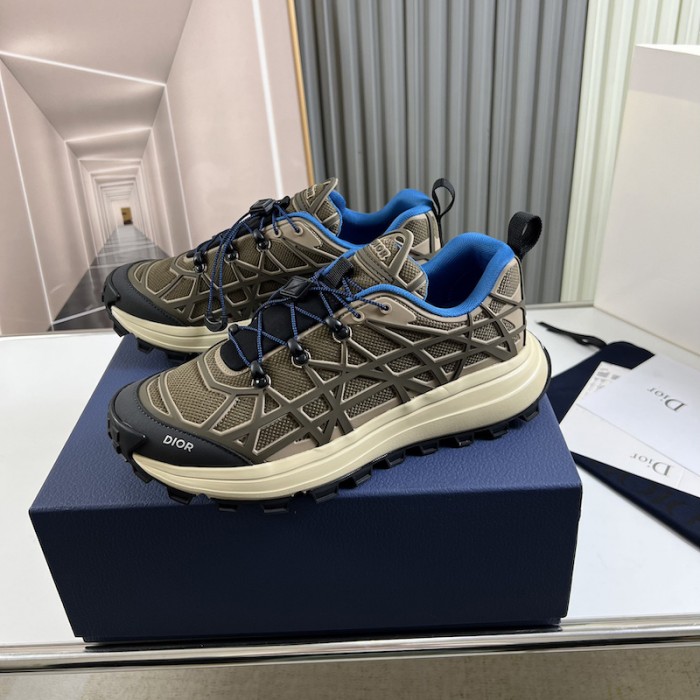 D*or b31 runner sneaker brown technical mesh and khaki rubber with warped cannage motif