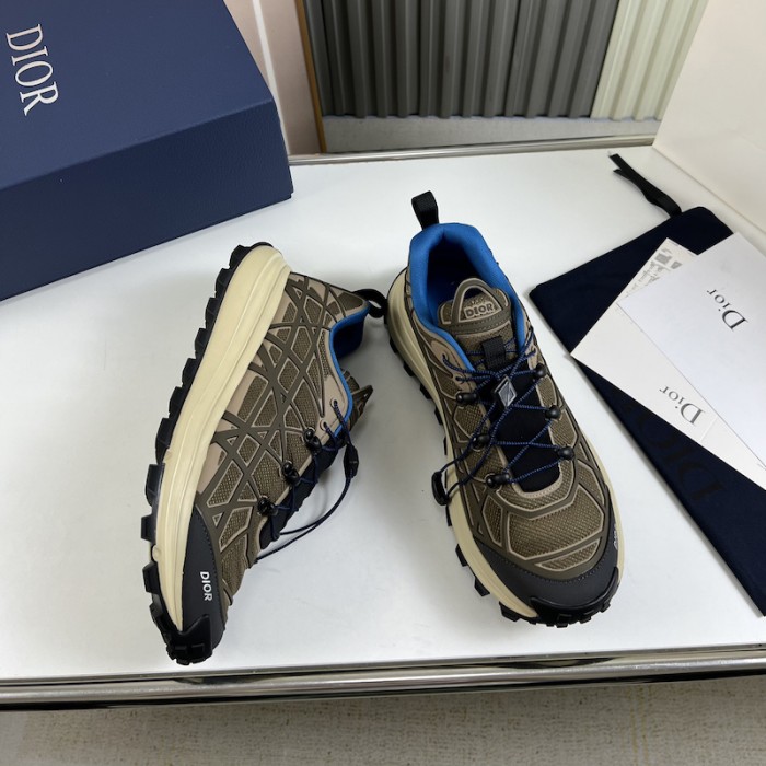 D*or b31 runner sneaker brown technical mesh and khaki rubber with warped cannage motif