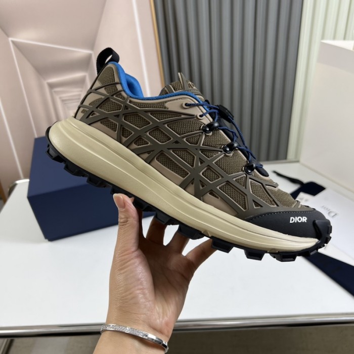 D*or b31 runner sneaker brown technical mesh and khaki rubber with warped cannage motif