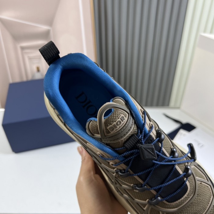 D*or b31 runner sneaker brown technical mesh and khaki rubber with warped cannage motif