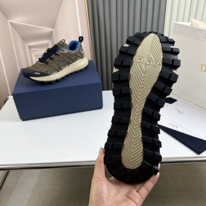 D*or b31 runner sneaker brown technical mesh and khaki rubber with warped cannage motif
