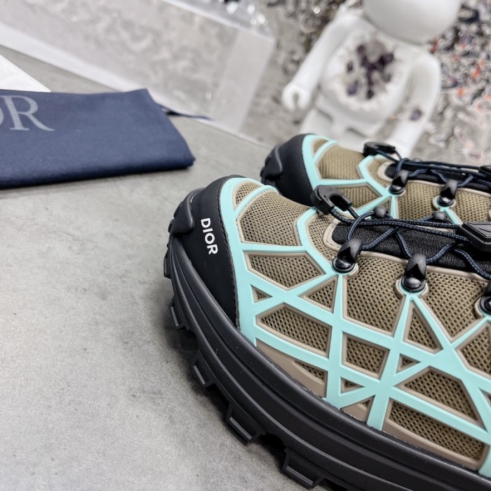 D*or b31 runner sneaker khaki technical mesh and turquoise rubber with warped cannage motif