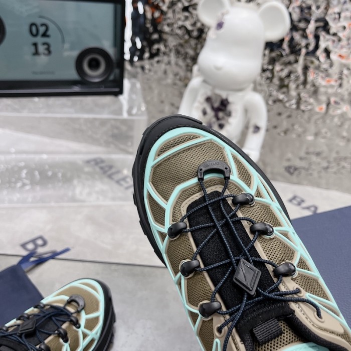 D*or b31 runner sneaker khaki technical mesh and turquoise rubber with warped cannage motif