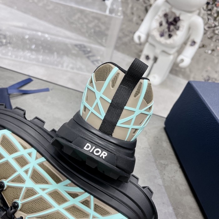 D*or b31 runner sneaker khaki technical mesh and turquoise rubber with warped cannage motif