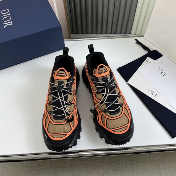 D*or b31 runner sneaker beige technical mesh and orange rubber with warped cannage motif