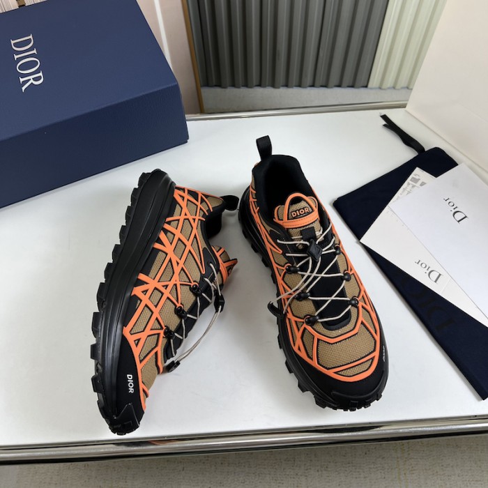 D*or b31 runner sneaker beige technical mesh and orange rubber with warped cannage motif