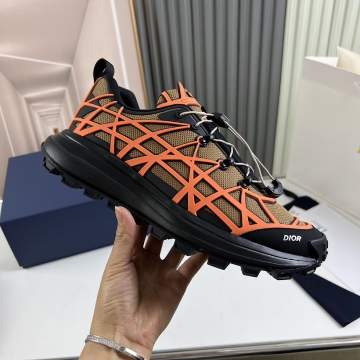 D*or b31 runner sneaker beige technical mesh and orange rubber with warped cannage motif