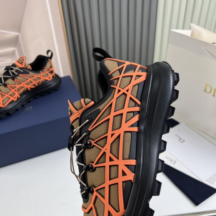 D*or b31 runner sneaker beige technical mesh and orange rubber with warped cannage motif