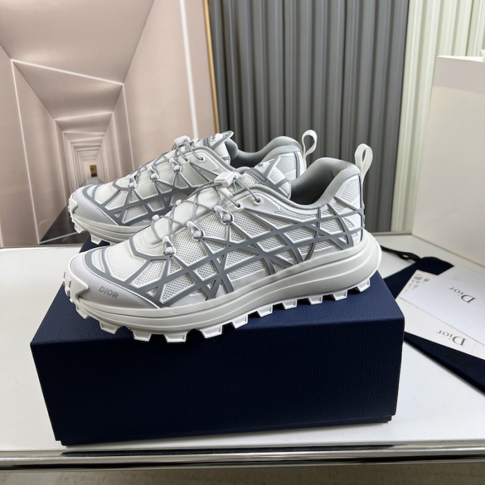D*or b31 runner sneaker white technical mesh and gray rubber with warped cannage motif