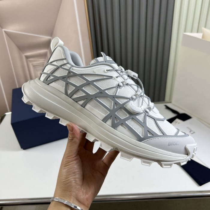 D*or b31 runner sneaker white technical mesh and gray rubber with warped cannage motif