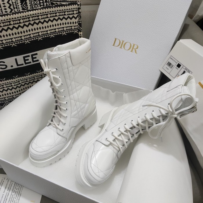 D*or d-leader ankle boot white quilted cannage calfskin