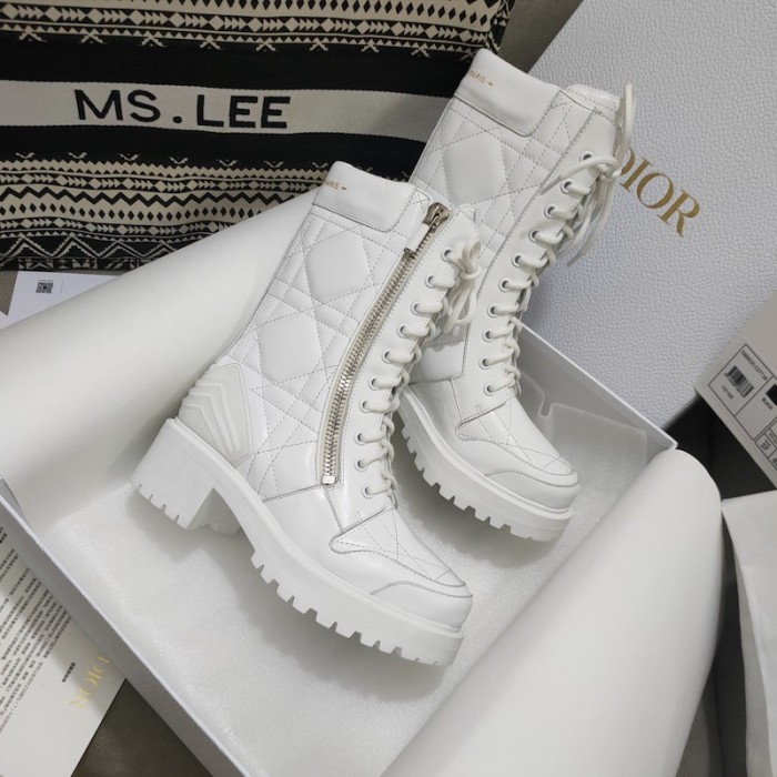 D*or d-leader ankle boot white quilted cannage calfskin