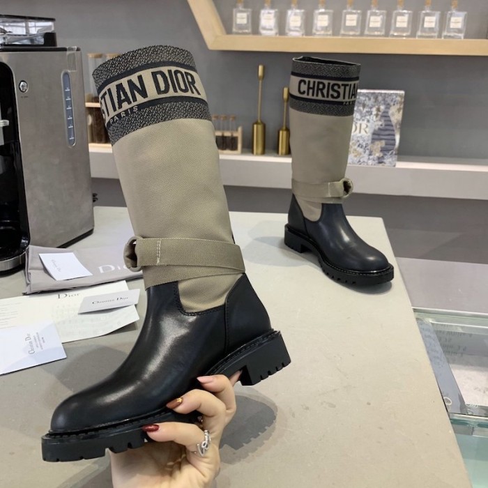 D*or d-major boot taupe and black technical fabric and calfskin
