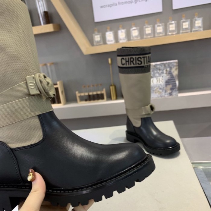 D*or d-major boot taupe and black technical fabric and calfskin