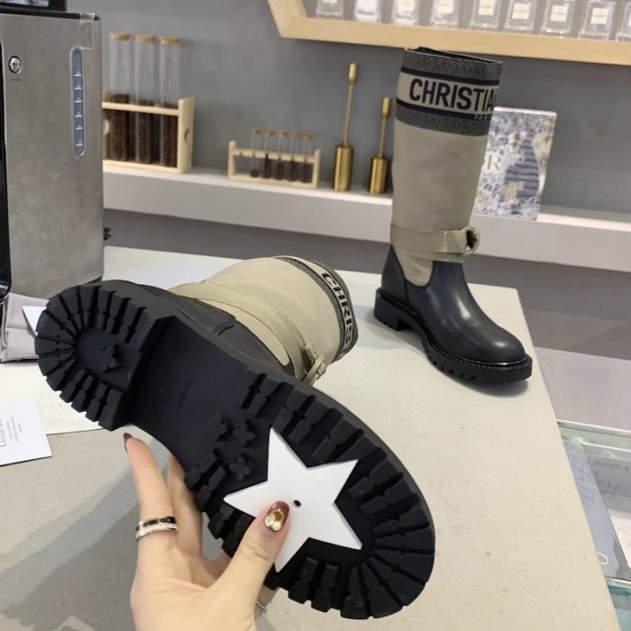 D*or d-major boot taupe and black technical fabric and calfskin
