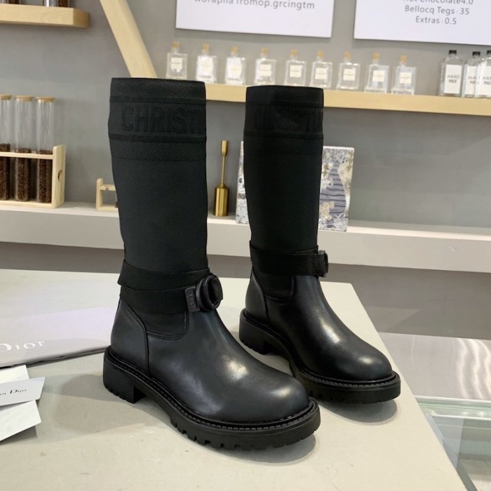 D*or d-major boot black technical fabric and calfskin