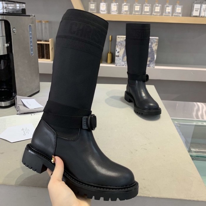 D*or d-major boot black technical fabric and calfskin