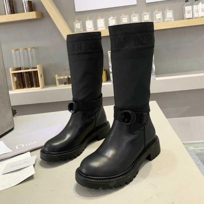 D*or d-major boot black technical fabric and calfskin