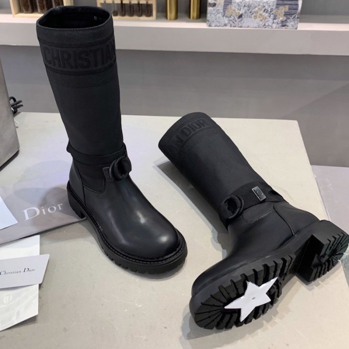 D*or d-major boot black technical fabric and calfskin