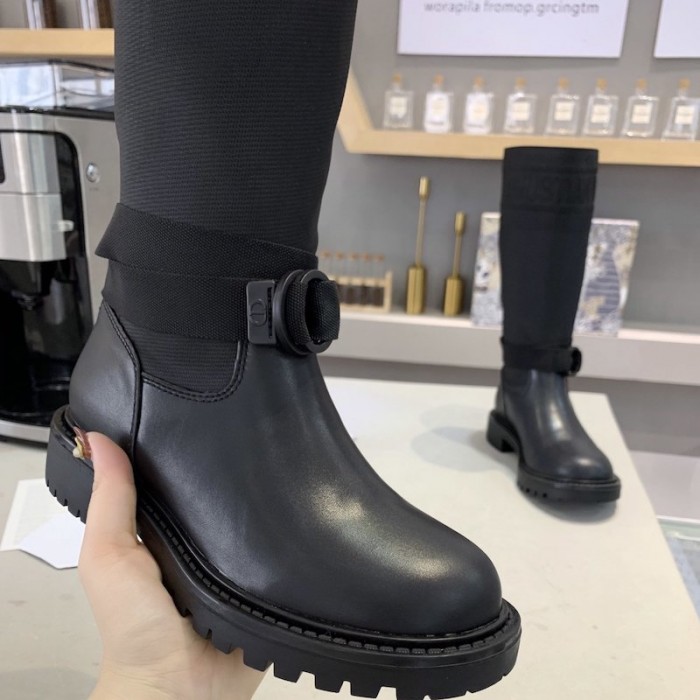 D*or d-major boot black technical fabric and calfskin