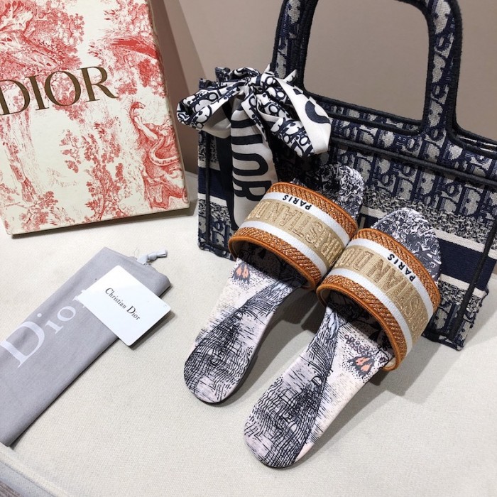 D*or dway slide multicolor embroidered cotton tan