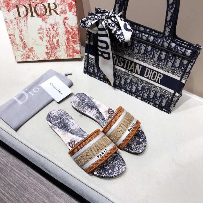 D*or dway slide multicolor embroidered cotton tan
