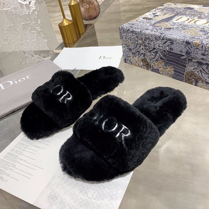 D*or fur women slides black