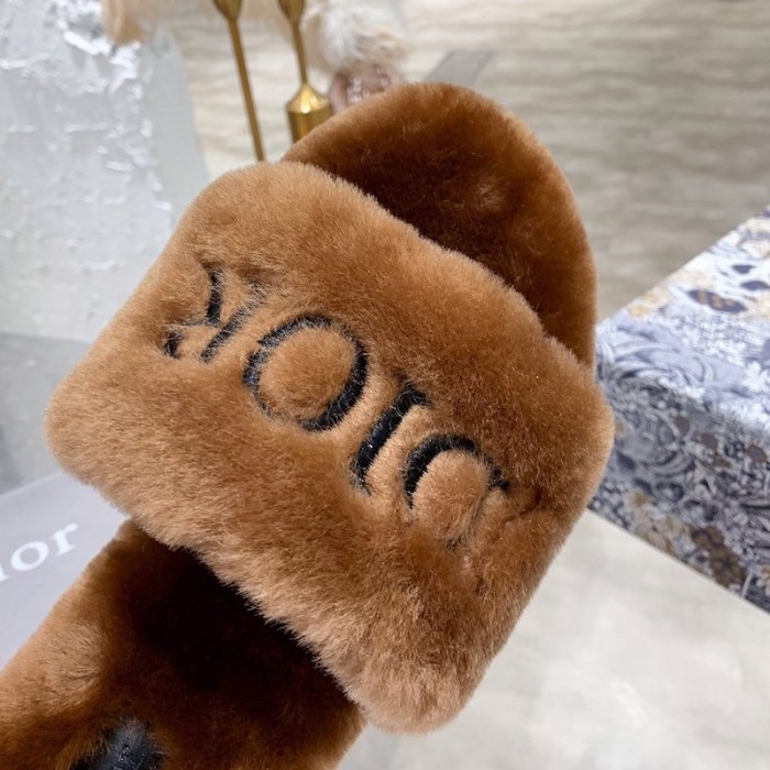 D*or fur women slides brown