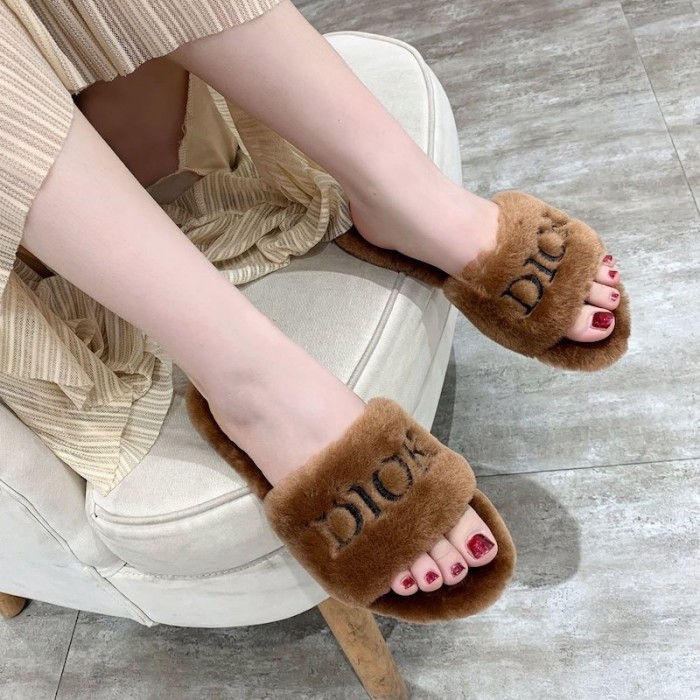 D*or fur women slides brown