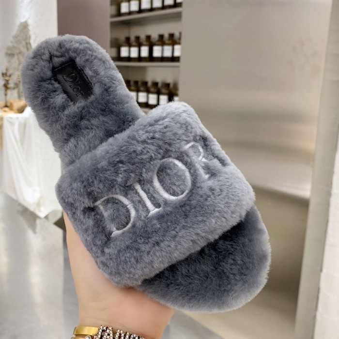 D*or fur women slides grey